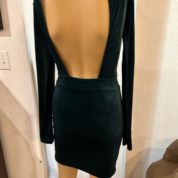 Divided Opened back Green Velour mini dress sz 4 - Picture 4 of 7
